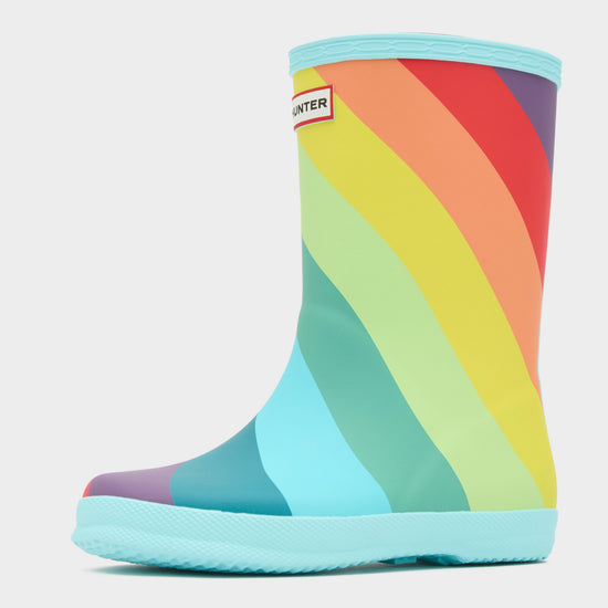 Kids First Classic Rainbow Wellington Boots Blue Rainbow Stripe
