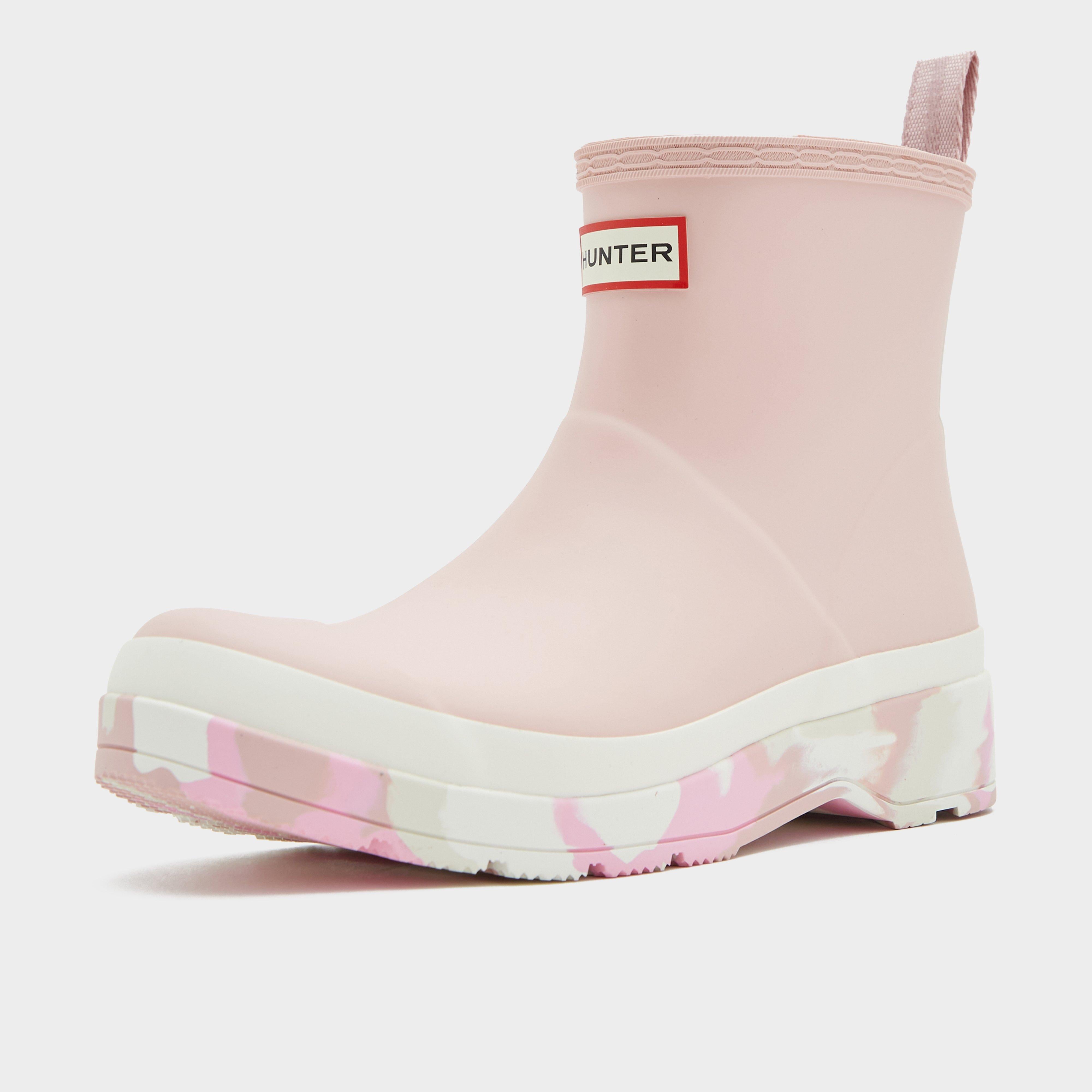 Womens Play Short Splash Sole Rain Wellington Boots Baby Pink/White