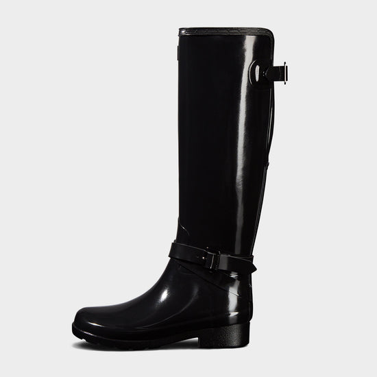 Womens Original Refined Back Adjustable Tall Gloss Wellington Boots Black
