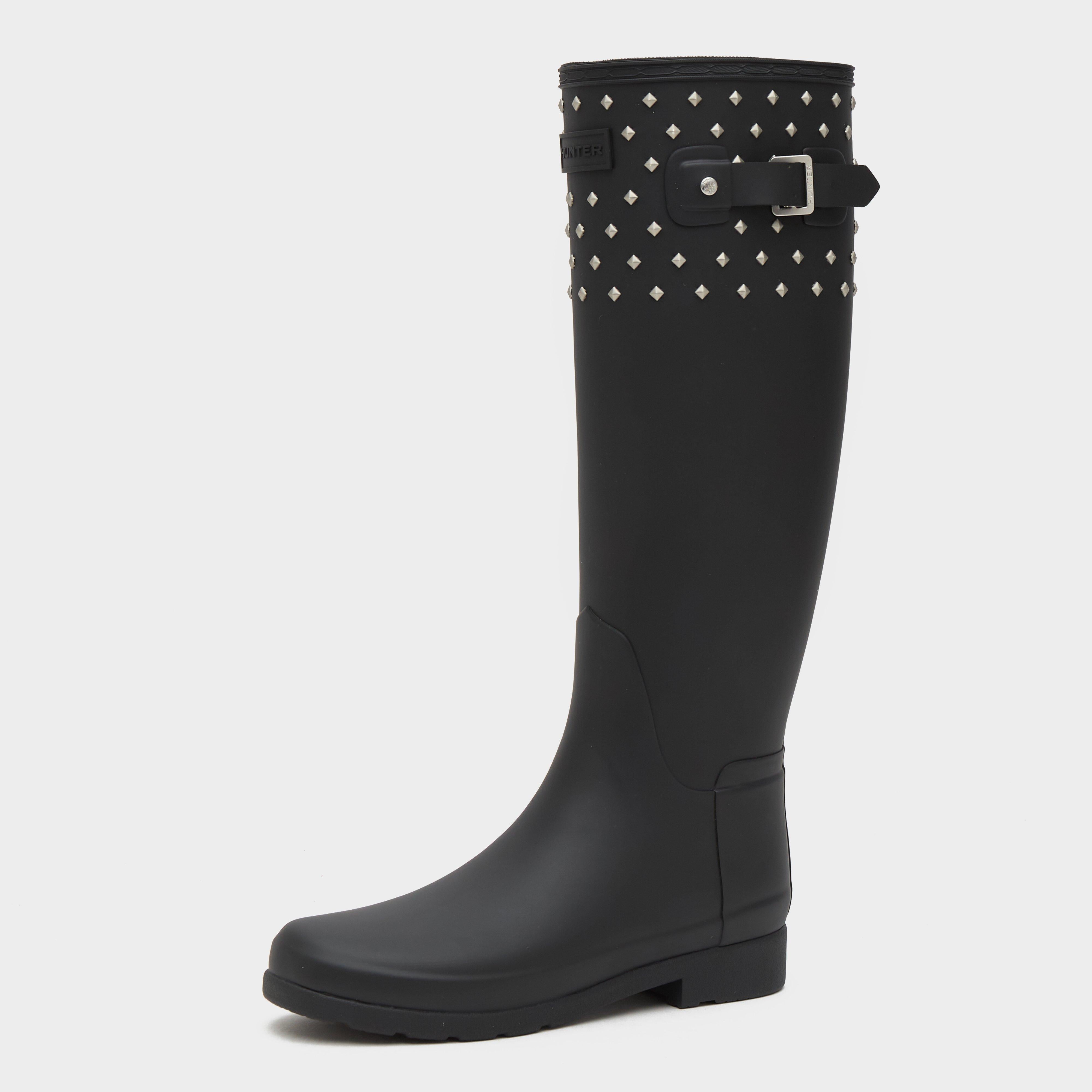 Womens Refined Tall Studded Cuff Wellington Boots Black
