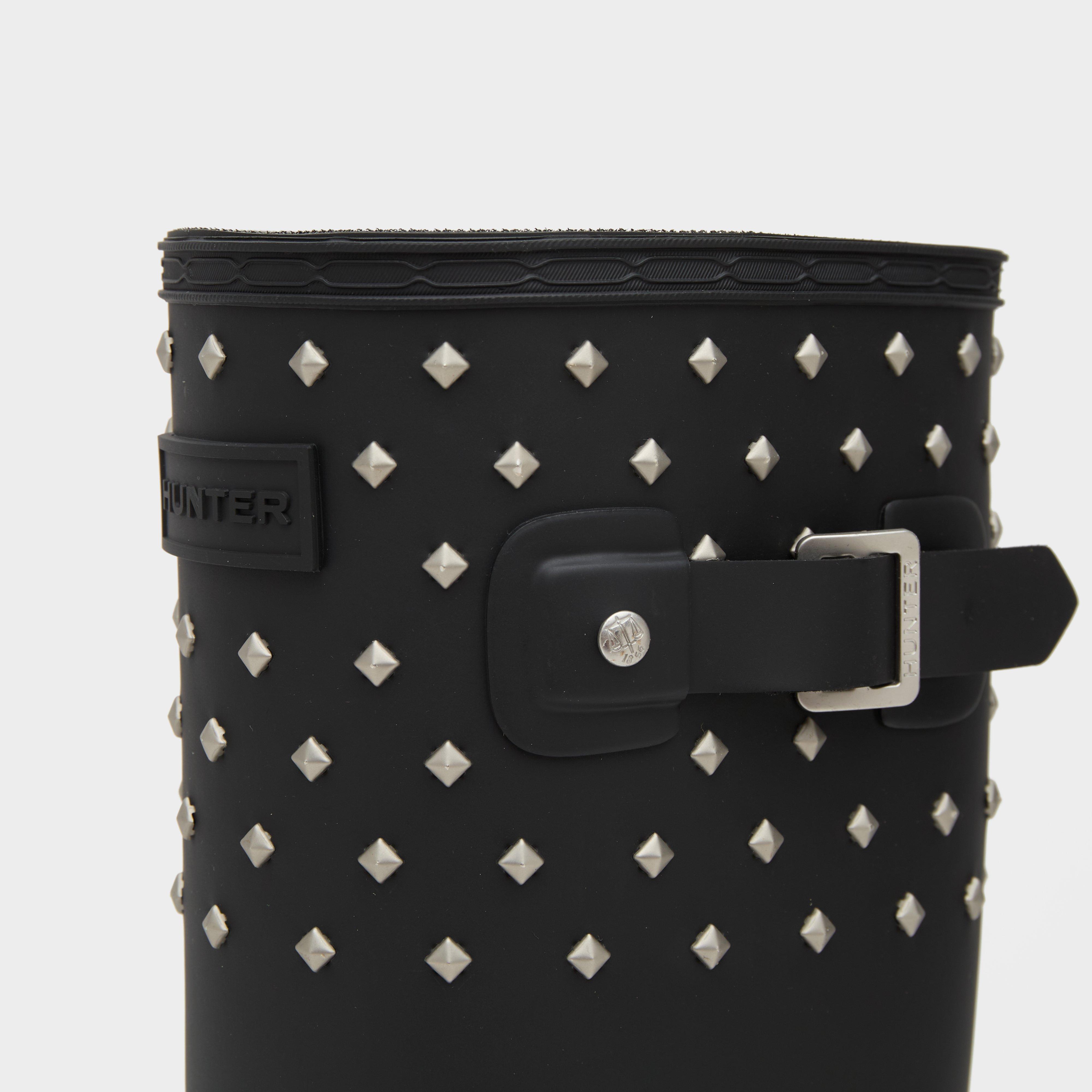 Womens Refined Tall Studded Cuff Wellington Boots Black