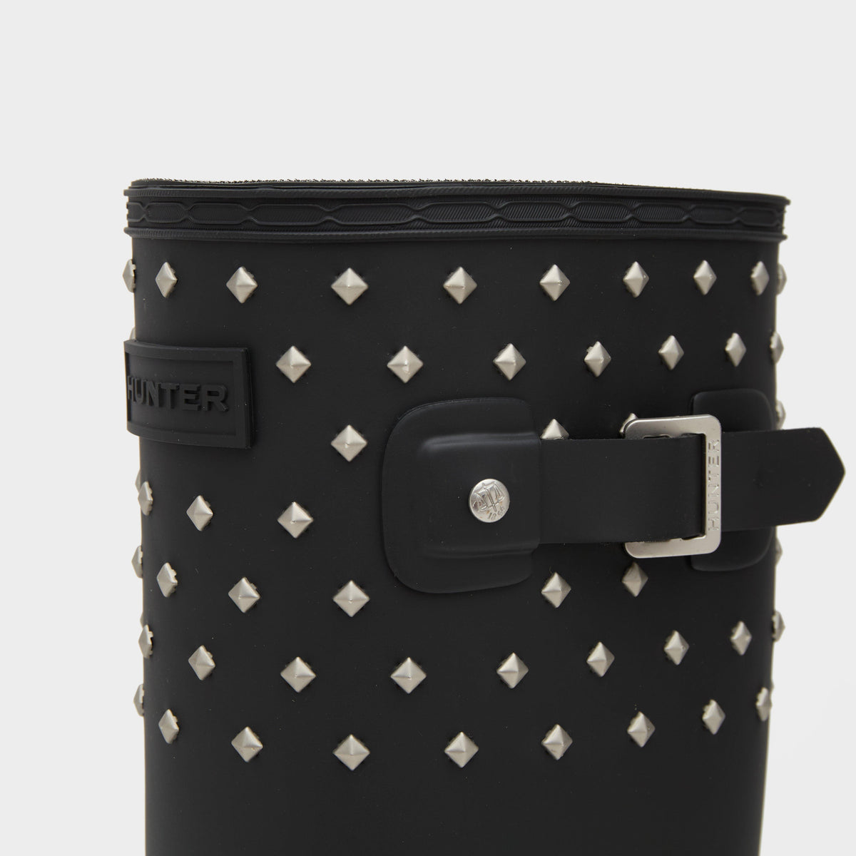 Womens Refined Tall Studded Cuff Wellington Boots Black