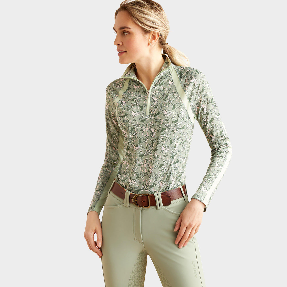 Womens Sunstopper 3.0 1/4 Zip Base Layer Green Baroque