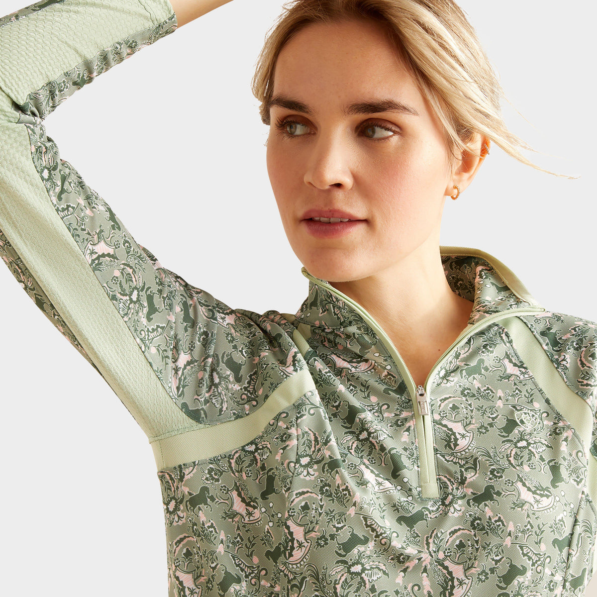 Womens Sunstopper 3.0 1/4 Zip Base Layer Green Baroque