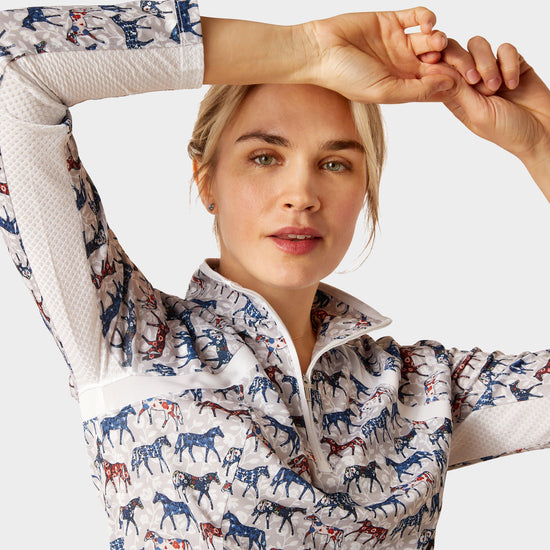 Womens Sunstopper 3.0 1/4 Zip Base Layer Painted Ponies