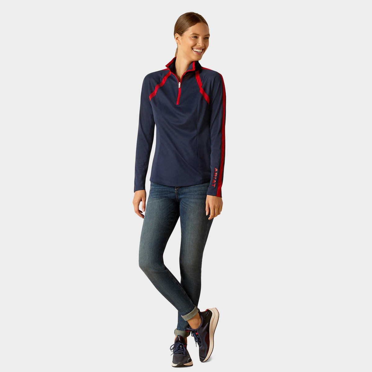 Womens Sunstopper 3.0 1/4 Zip Base Layer Navy/Red