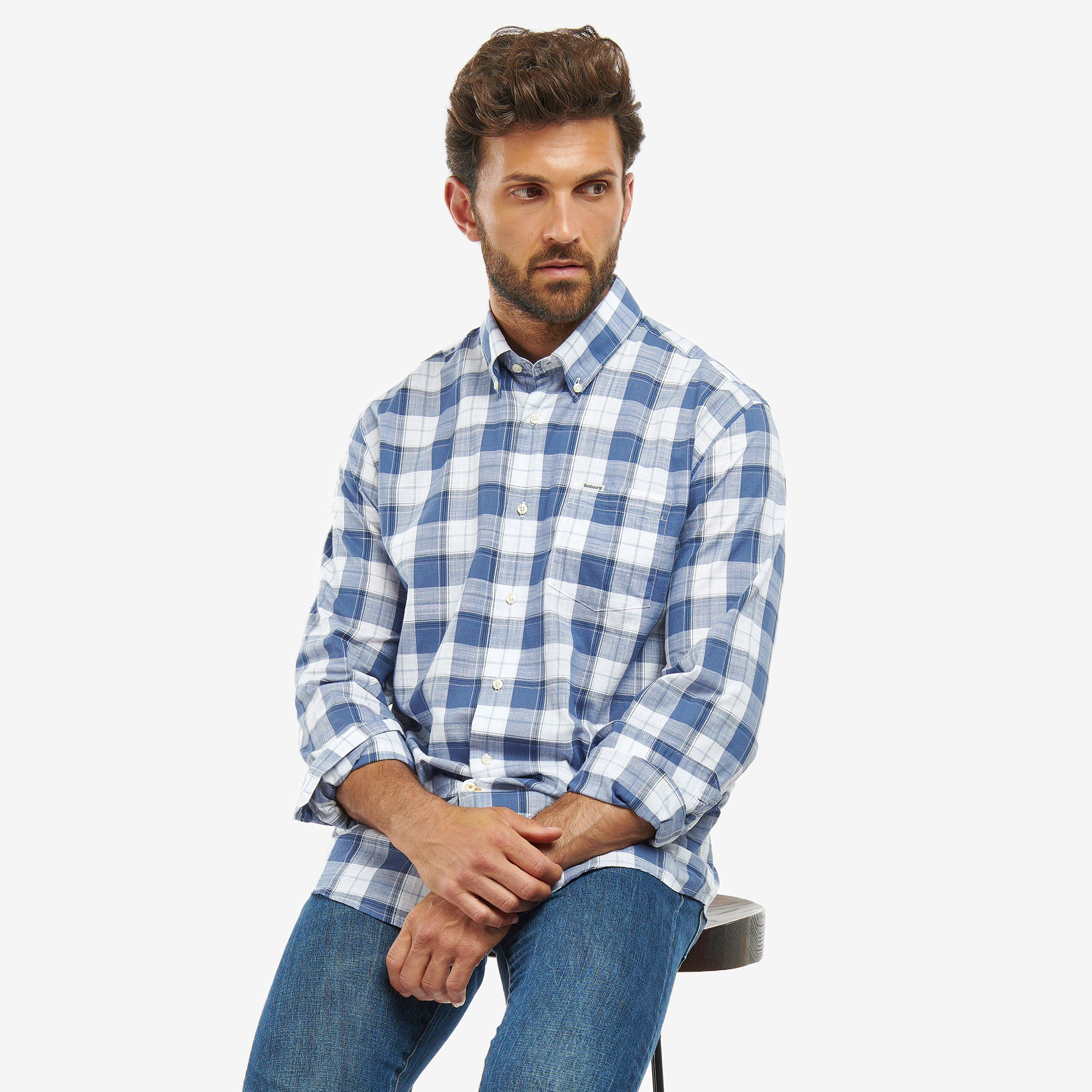 Mens Broxfield Regular Checked Shirt Classic Blue