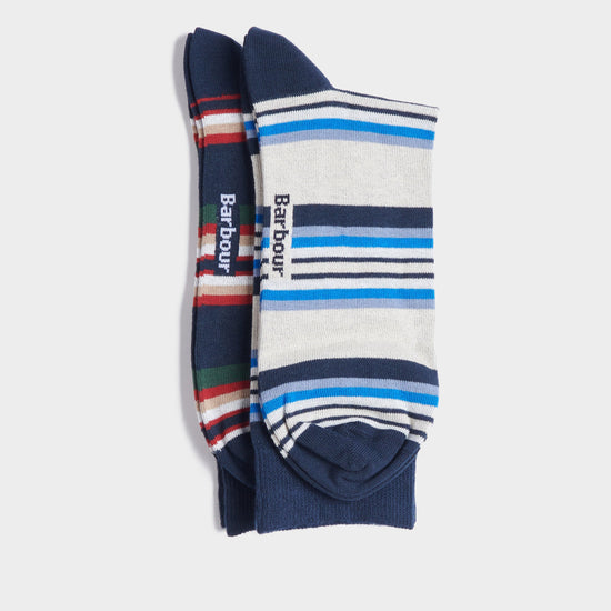 Summer Stripe 2 Pack Socks Navy Mix