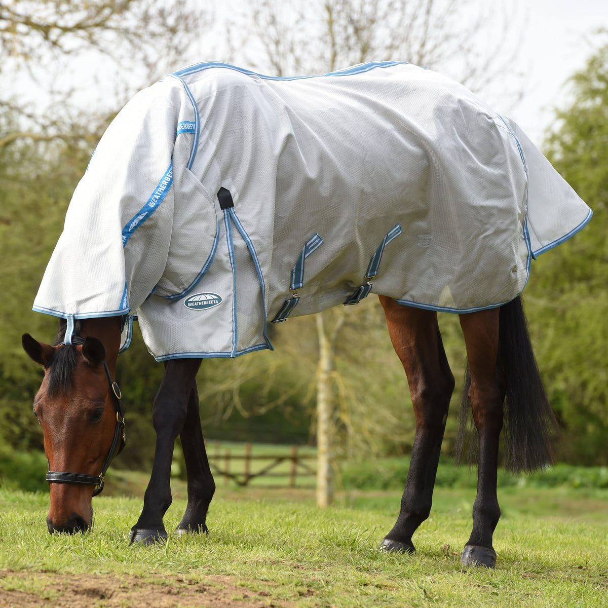 ComFiTec Hexi Shield Combo Neck Fly Rug Silver/Teal Blue
