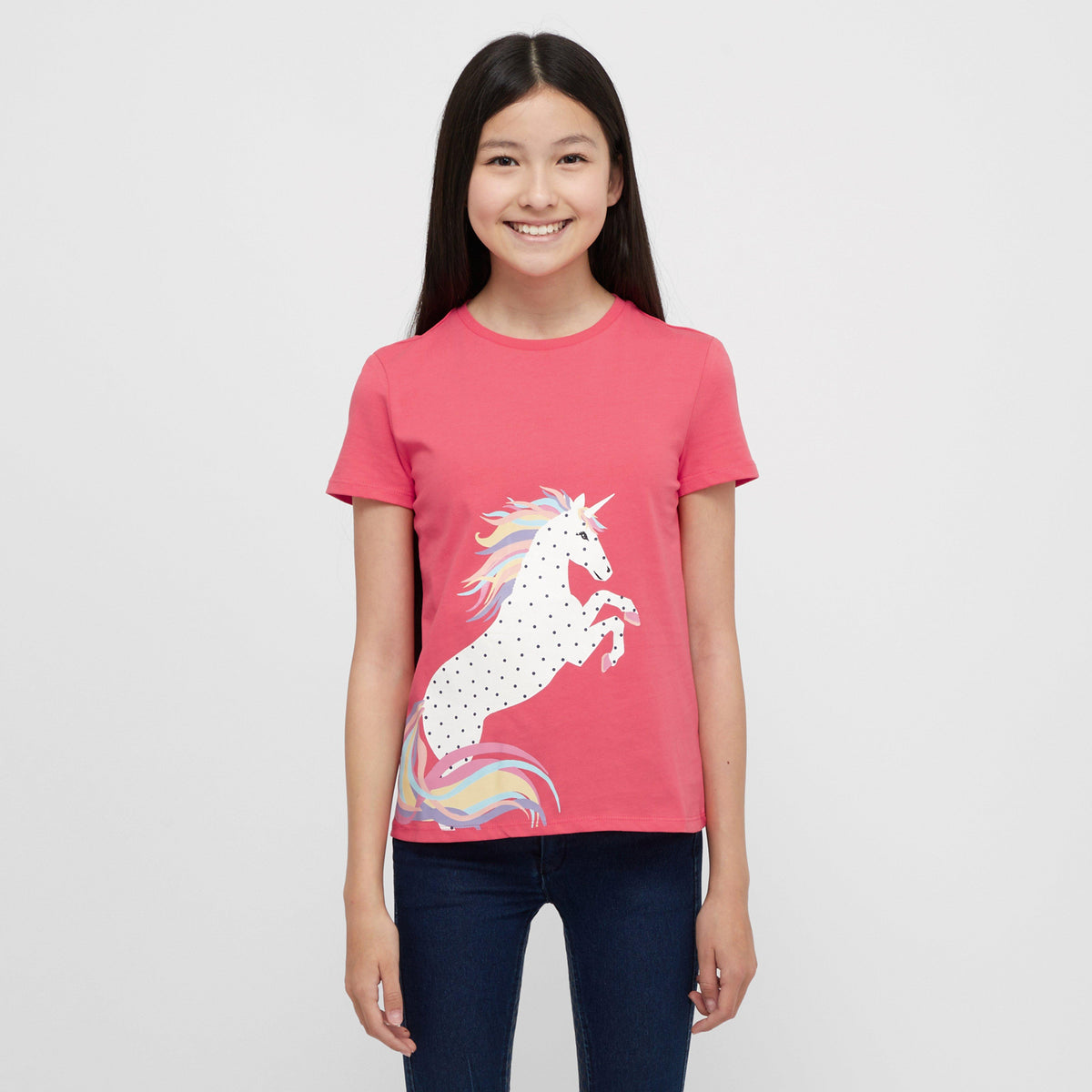 Kids Tilly Tee Coral Rainbow Horse