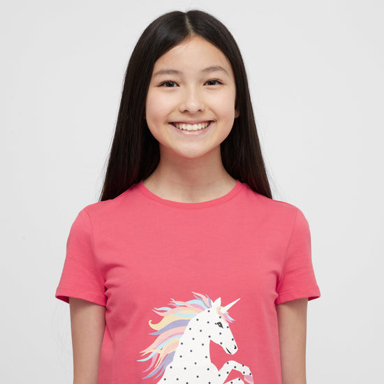 Kids Tilly Tee Coral Rainbow Horse