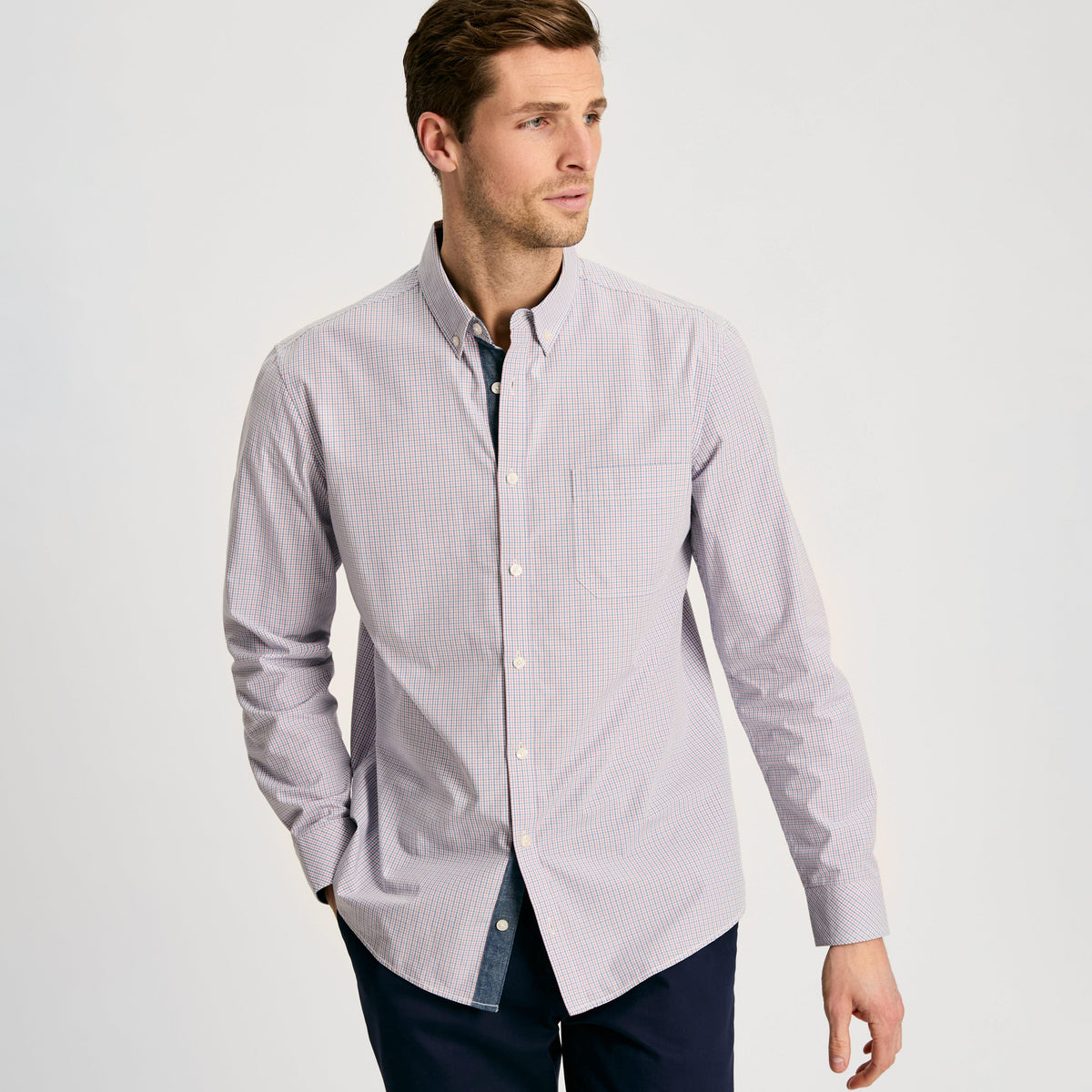 Mens Abbott Cotton Poplin Shirt Blue Gingham