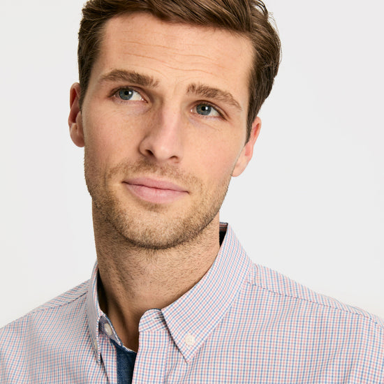 Mens Abbott Cotton Poplin Shirt Blue Gingham