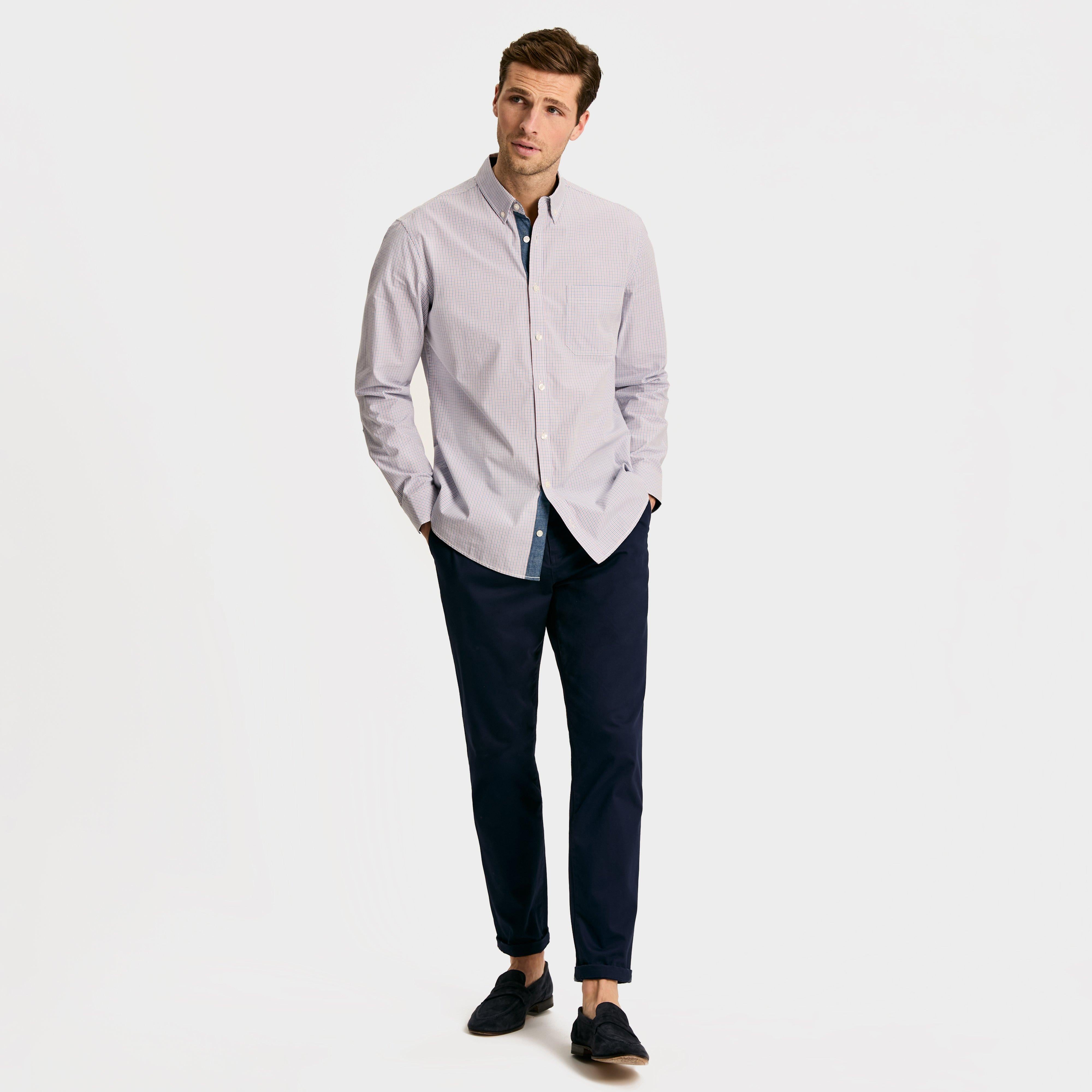 Mens Abbott Cotton Poplin Shirt Blue Gingham