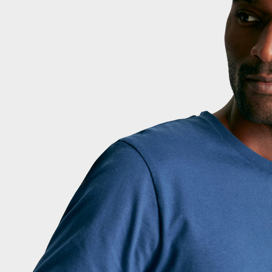 Mens Denton Grey Plain Jersey Crew Neck T-Shirt Blue