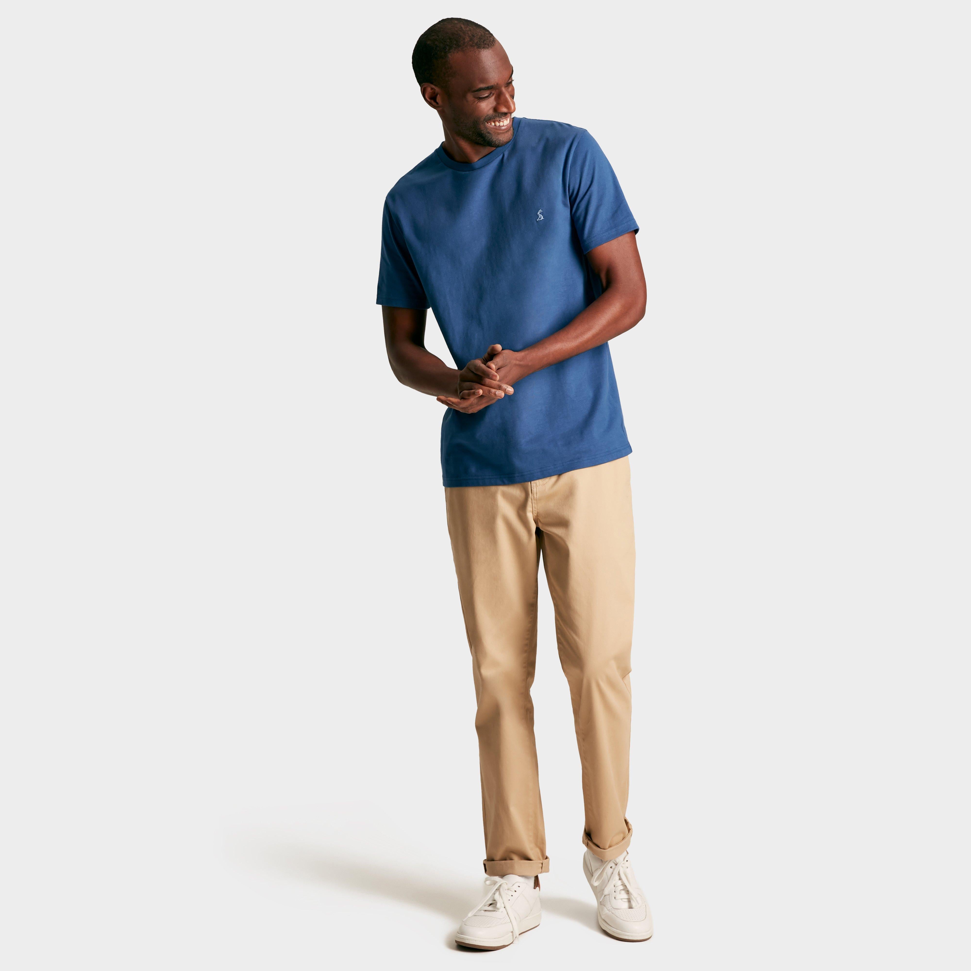 Mens Denton Grey Plain Jersey Crew Neck T-Shirt Blue
