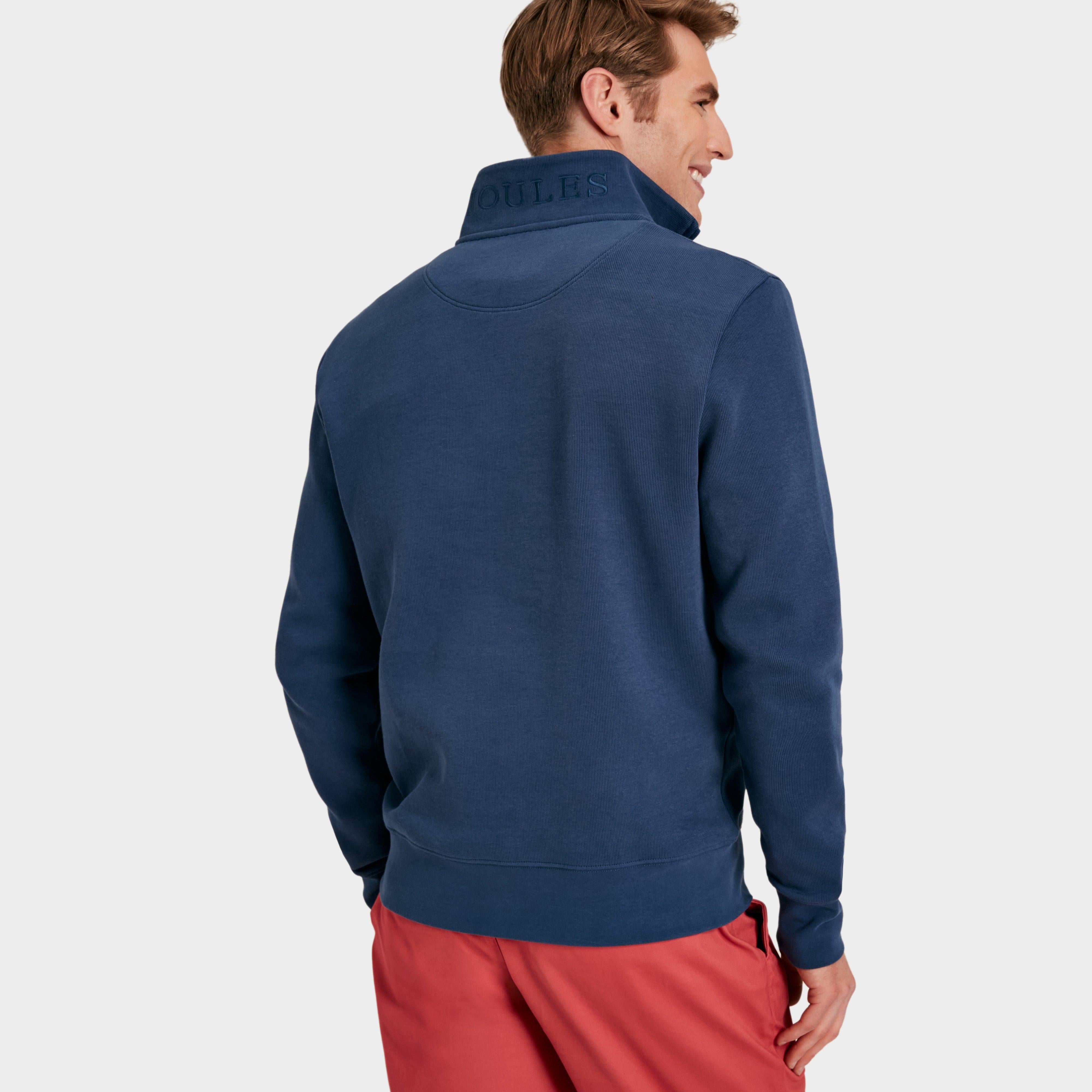 Mens Alistair Quarter Zip Cotton Sweatshirt Blue