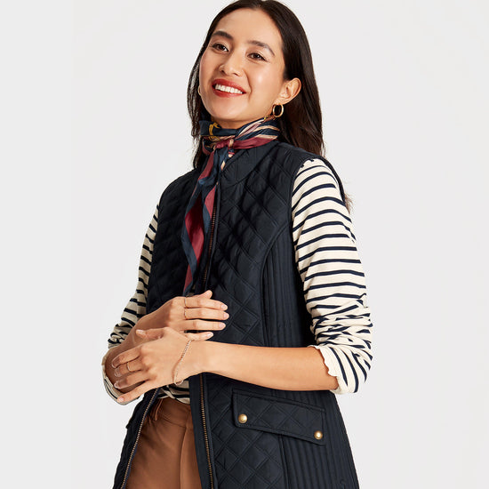 Womens Minx Showerproof Diamond Quilted Gilet Navy Blue