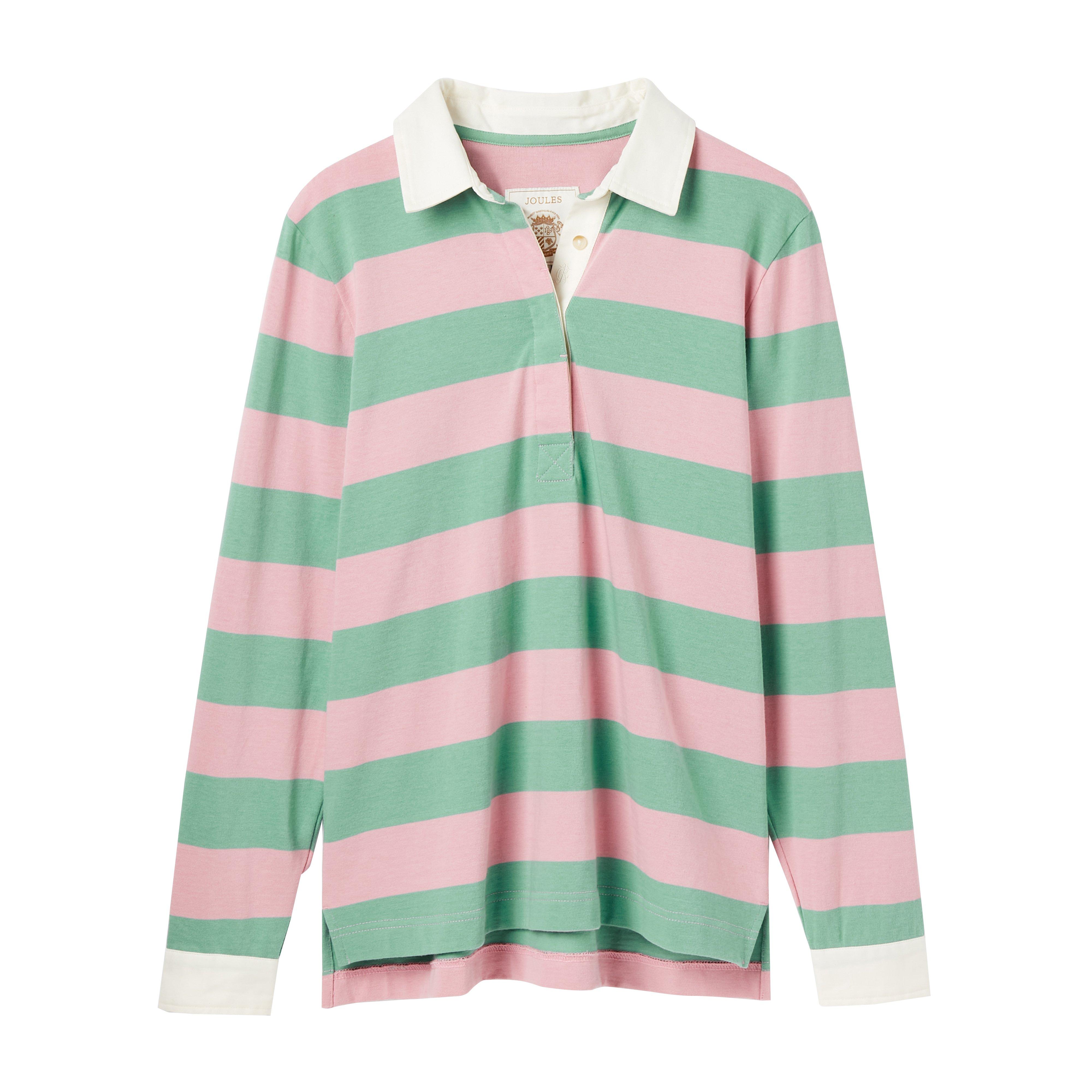 Womens Falmouth Striped Cotton Rugby Shirt Pink & Green