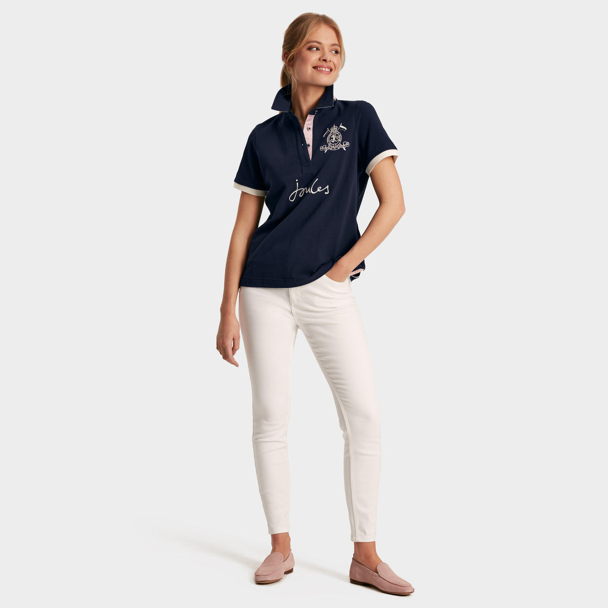 Womens Beaufort Short Sleeve Cotton Polo Shirt Navy