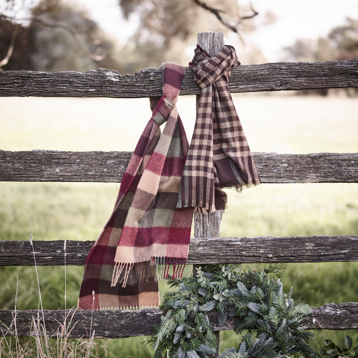 Lambswool Tattersall Scarf Tawny Port