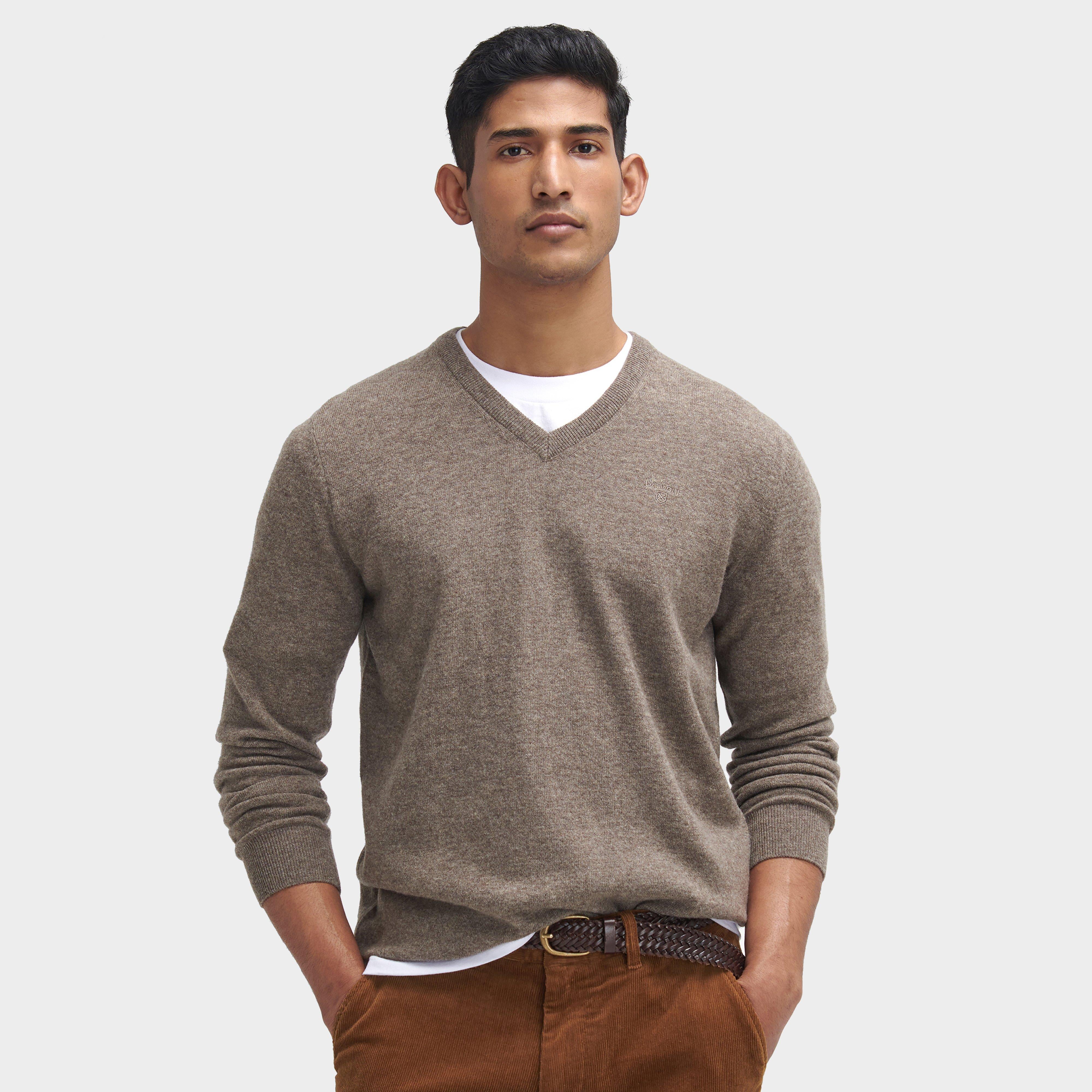 Mens Essential Lambswool V Neck Sweater Dark Stone