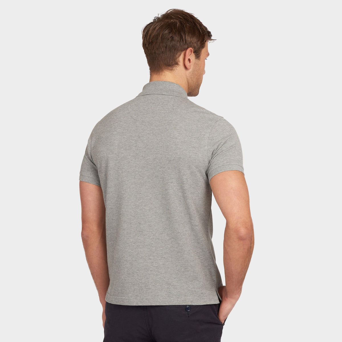 Mens Tartan Pique Polo Shirt Grey Mar