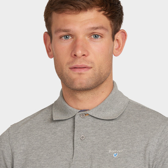 Mens Tartan Pique Polo Shirt Grey Mar