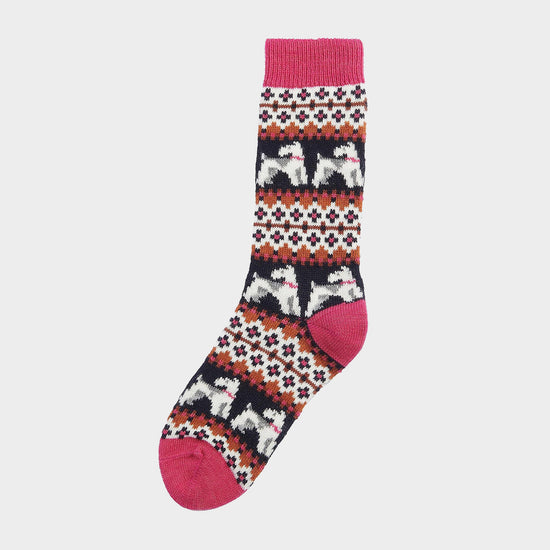 Womens Terrier Fair Isle Socks Navy/Pink Dahlia