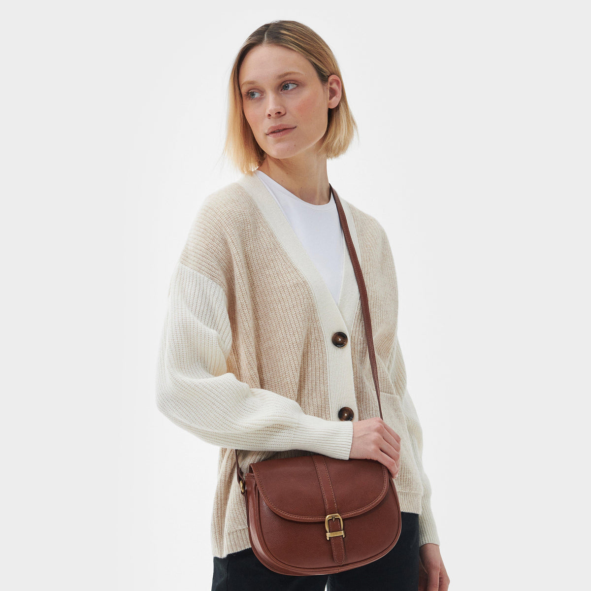 Laire Medium Leather Saddle Bag Brown