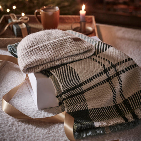 Saltburn Beanie & Tartan Scarf Gift Set Soft Mint