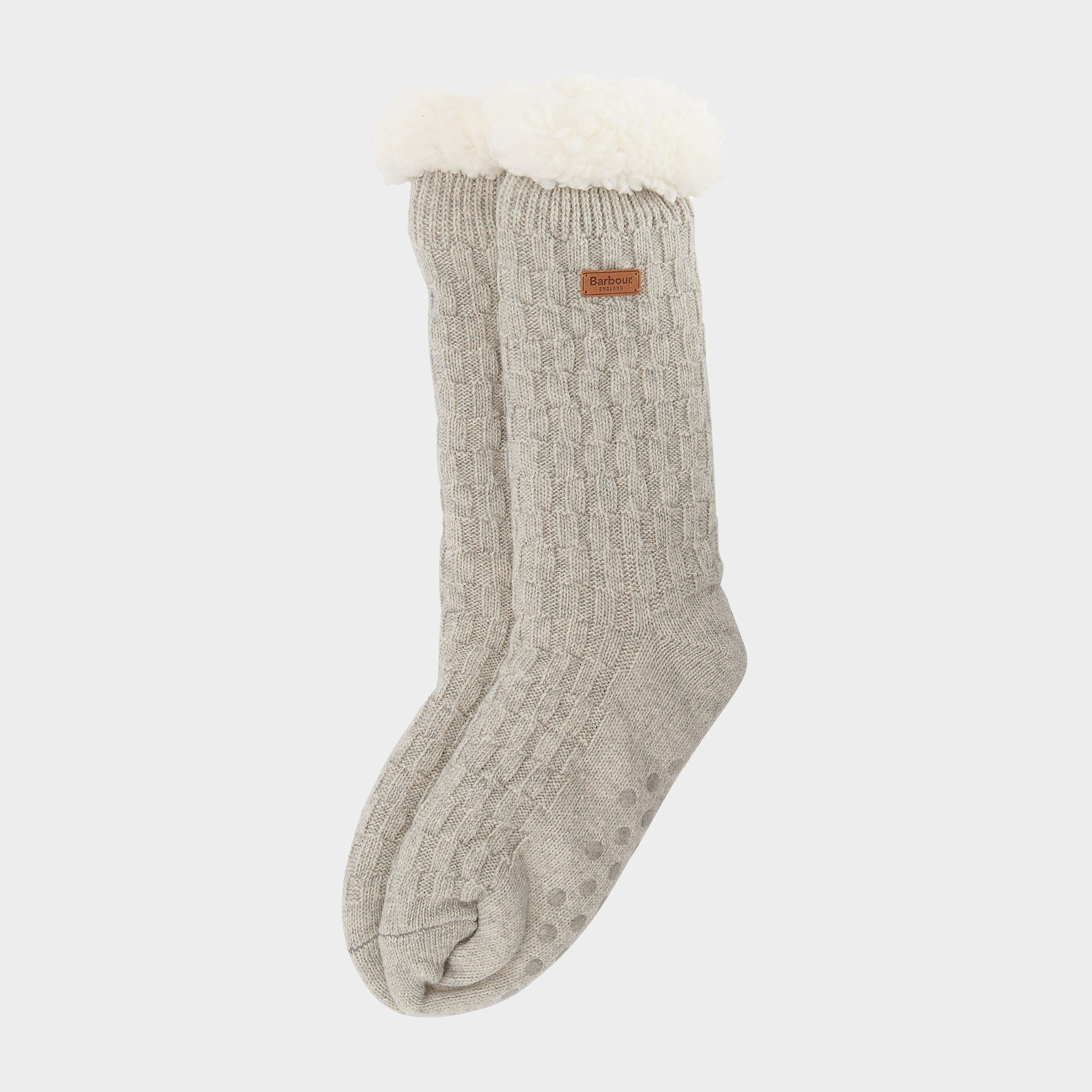 Womens Cable Knit Lounge Socks Light Grey