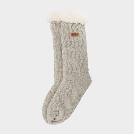 Womens Cable Knit Lounge Socks Light Grey