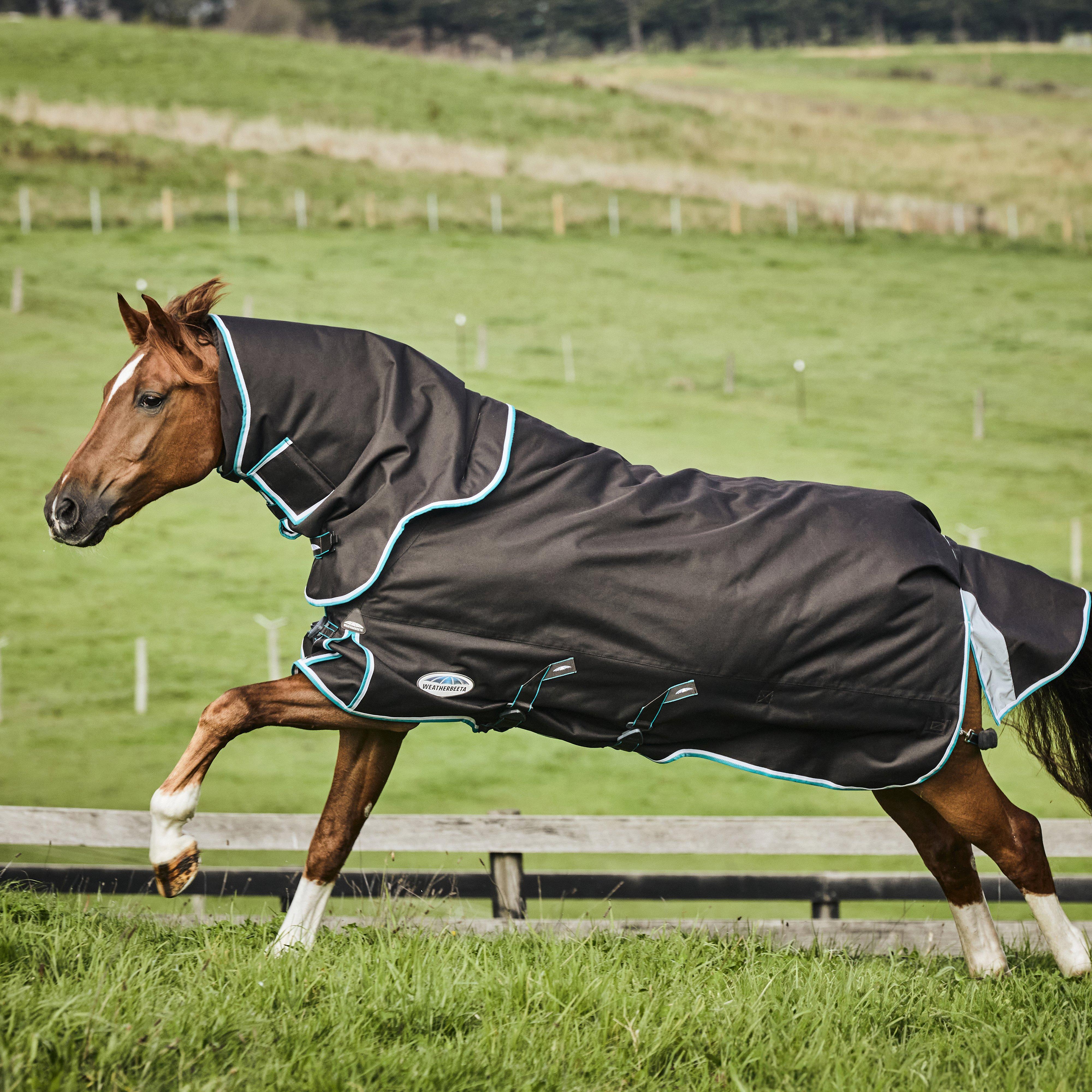 ComFiTec Ultra Comfi Detach-A-Neck 220g Mediumweight Turnout Rug Charcoal/Teal Blue/White
