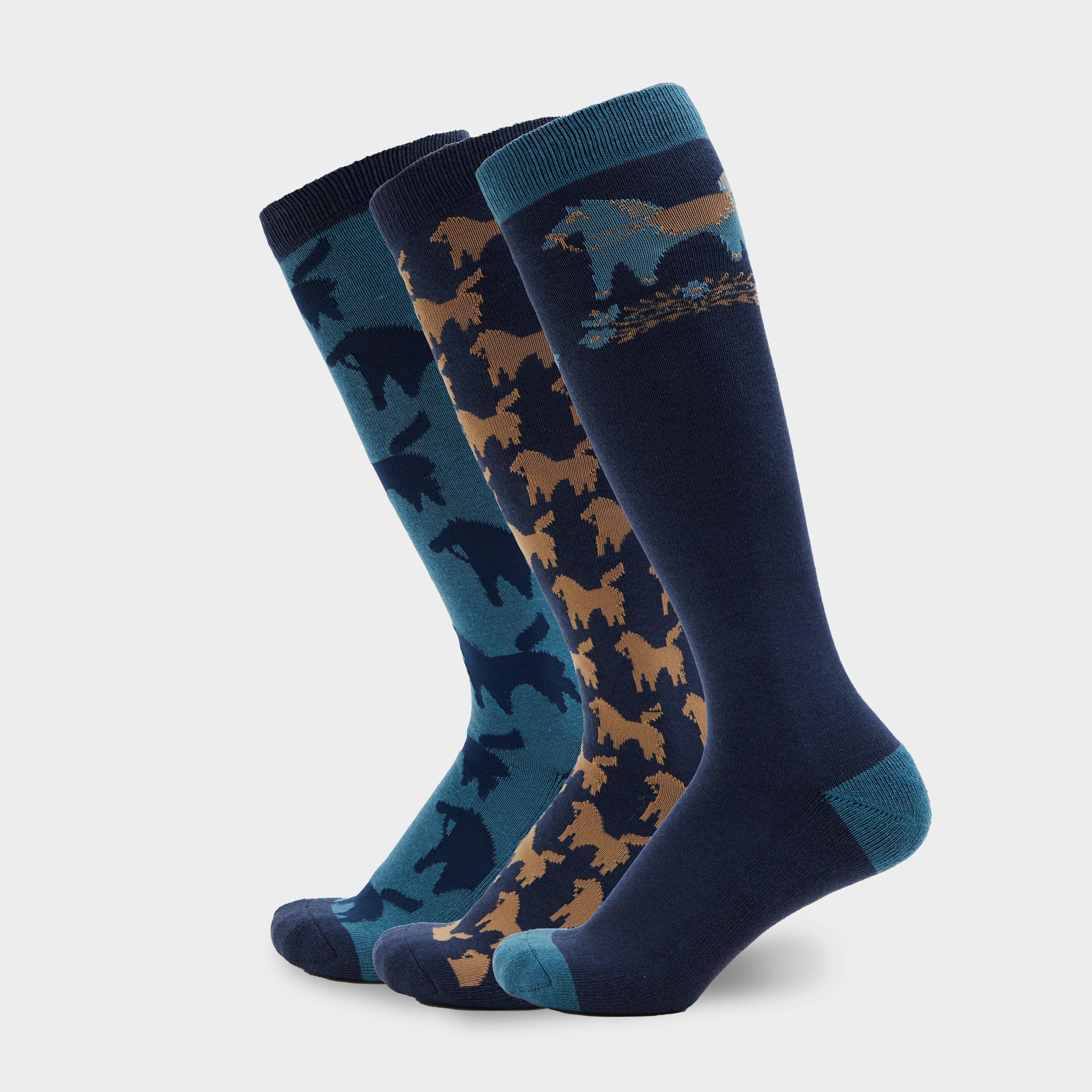 3 Pack Socks Navy Nordic Ponies
