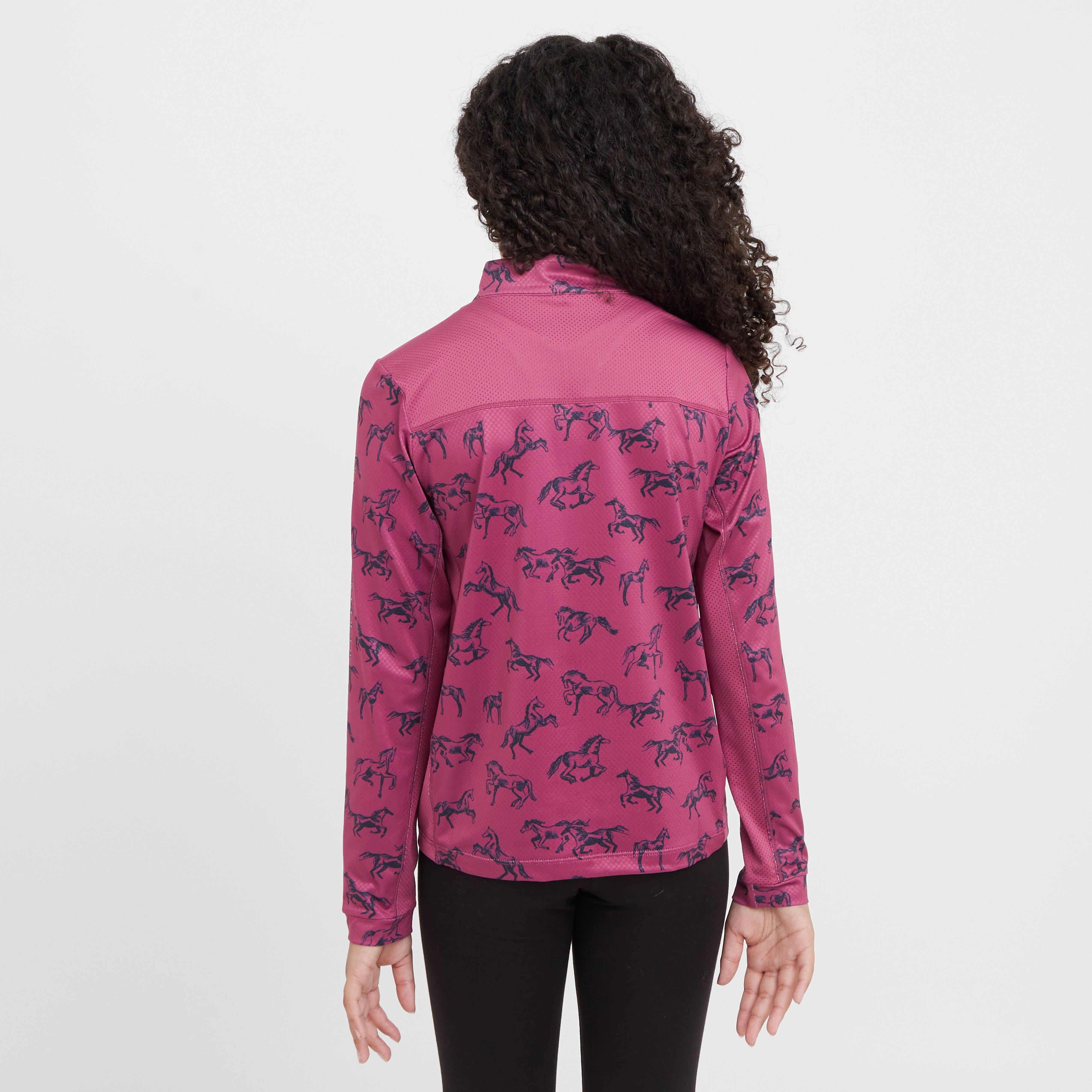 Kids Autumn Sally Long Sleeve Riding Top Red Violet Frolicking Horses