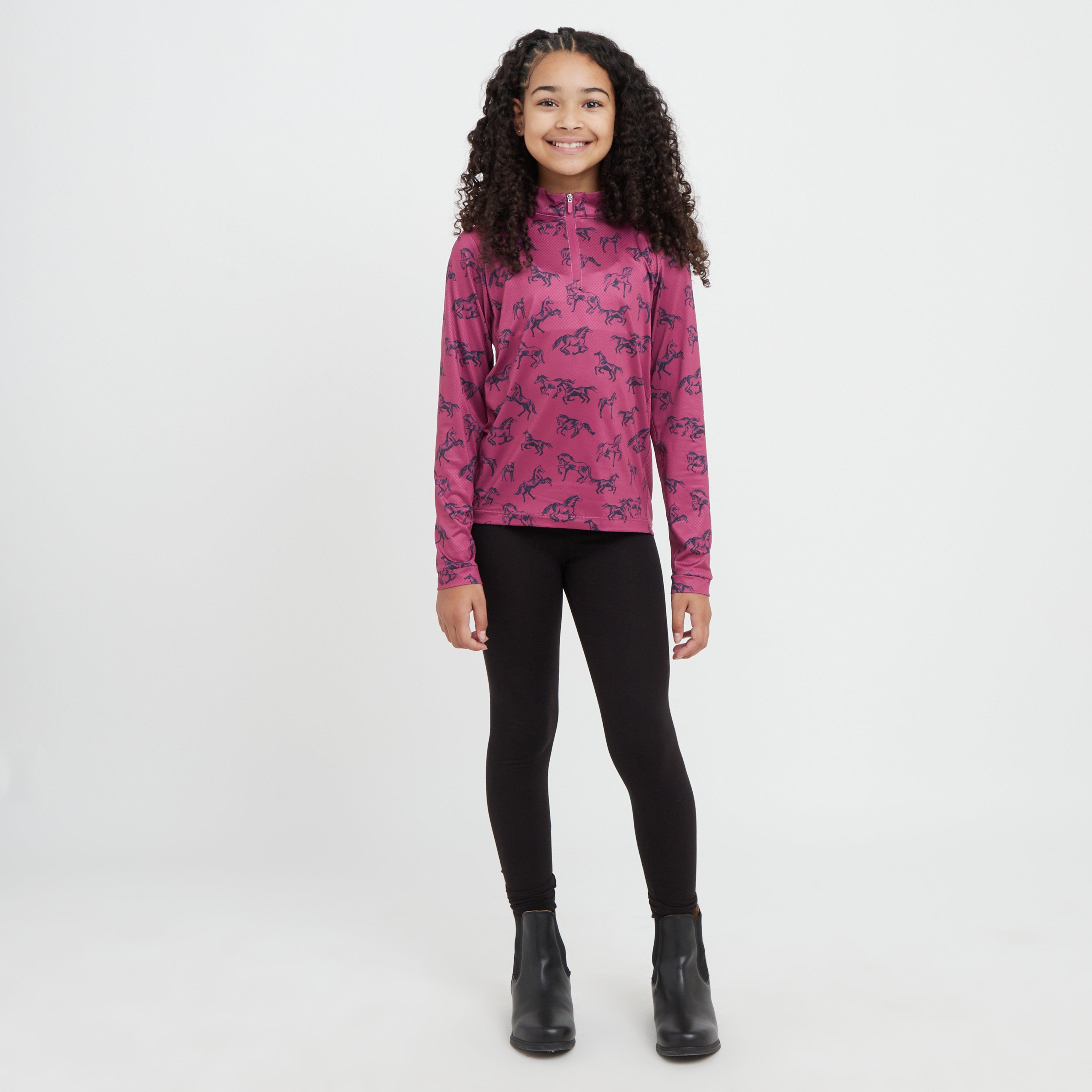 Kids Autumn Sally Long Sleeve Riding Top Red Violet Frolicking Horses