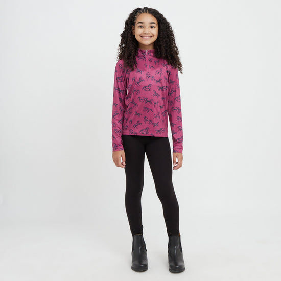Kids Autumn Sally Long Sleeve Riding Top Red Violet Frolicking Horses