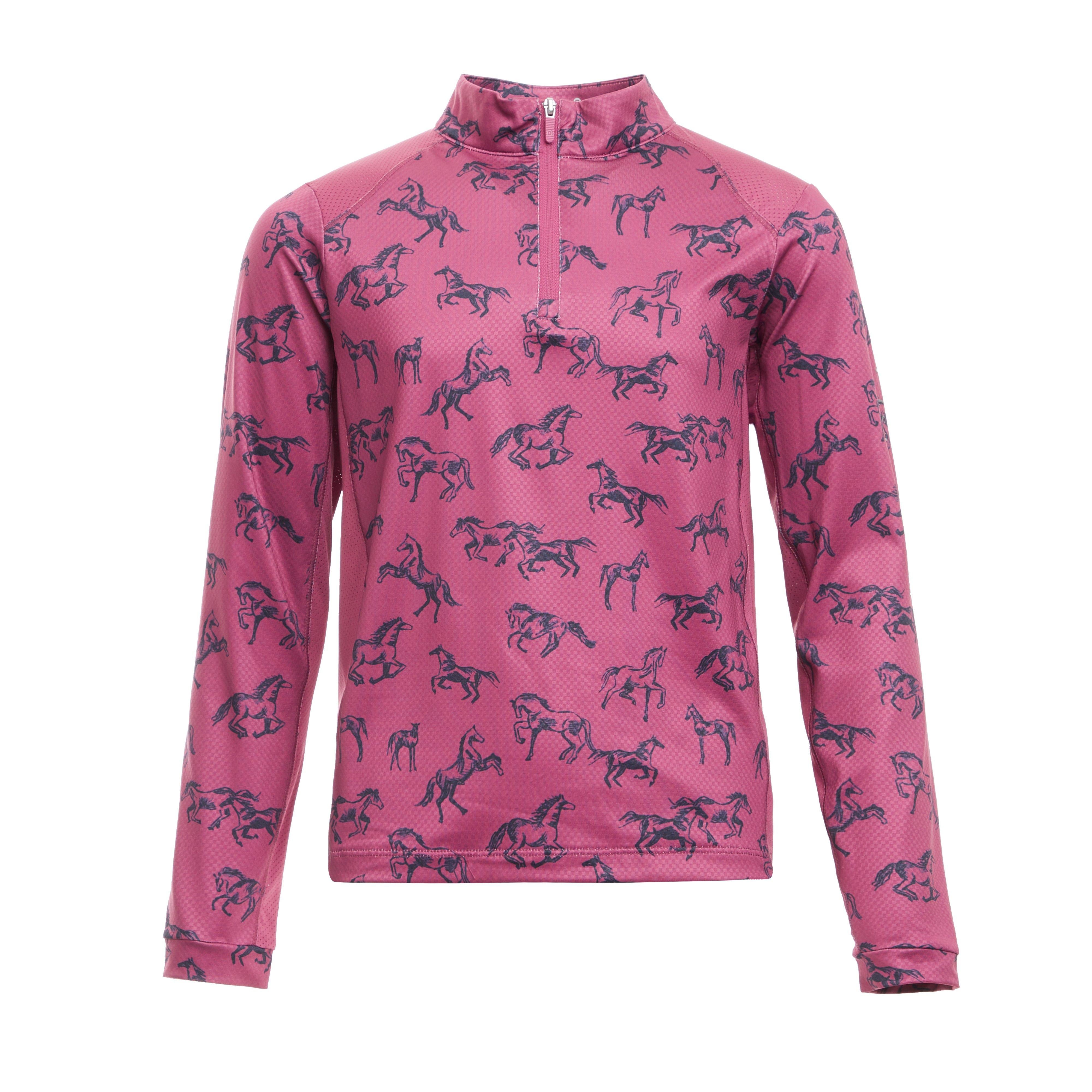 Kids Autumn Sally Long Sleeve Riding Top Red Violet Frolicking Horses