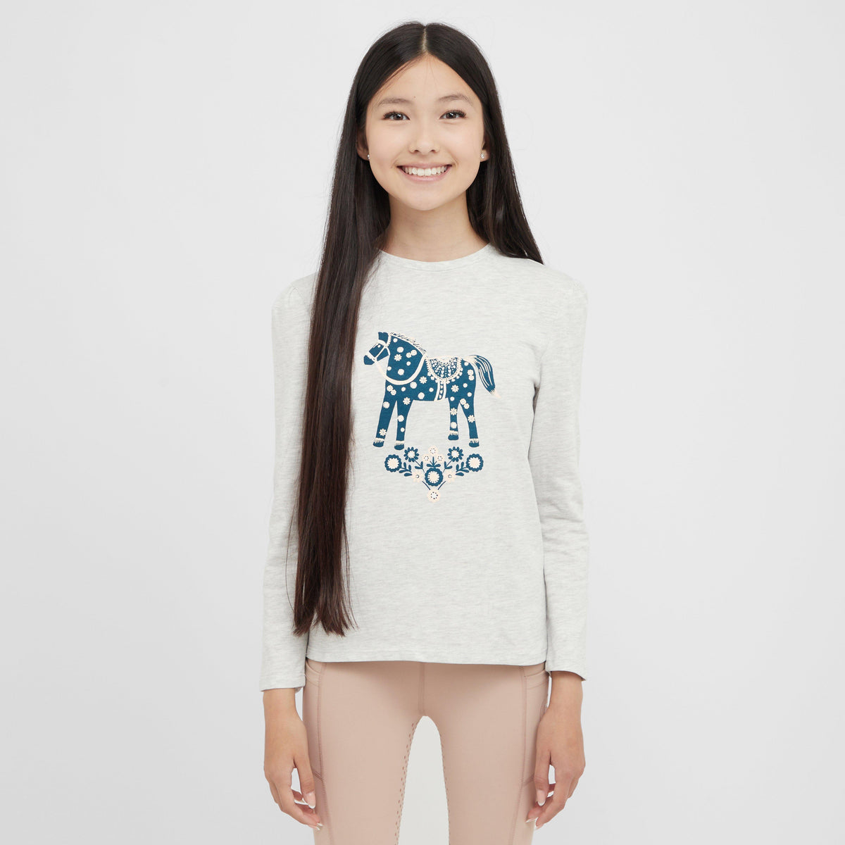 Kids Poppy Puff Sleeve Tee White Marle/Nordic Pony