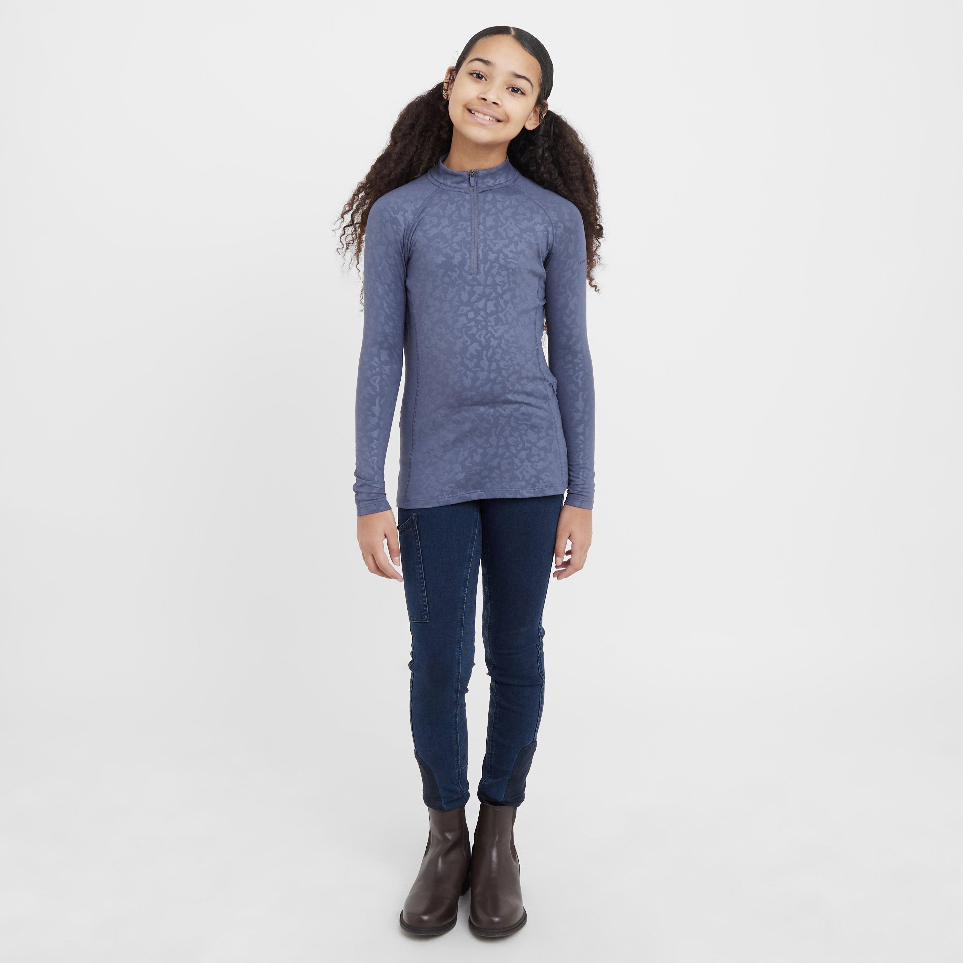 Kids Shona Full Grip Silicone Print Denim Breeches Light Blue Denim