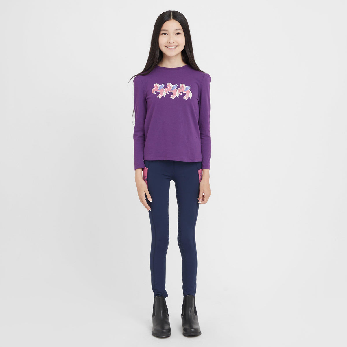 Kids Everyday Riding Tights Navy/Frolicking Horses