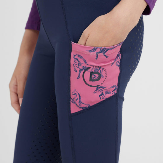 Kids Everyday Riding Tights Navy/Frolicking Horses