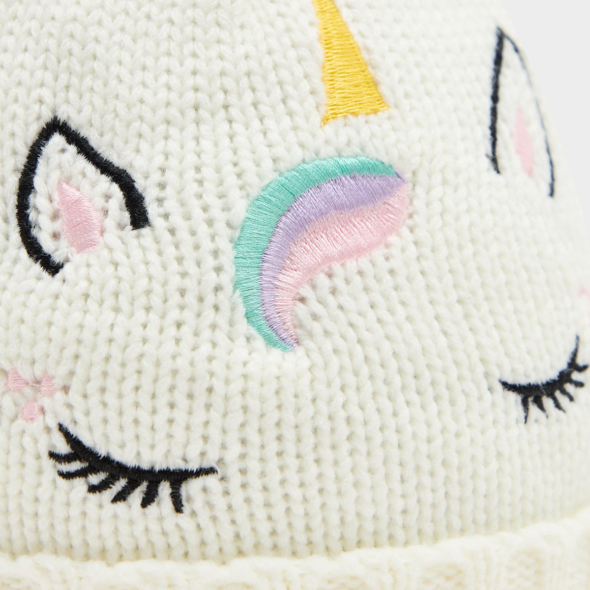 Kids Embroidered Unicorn Beanie White