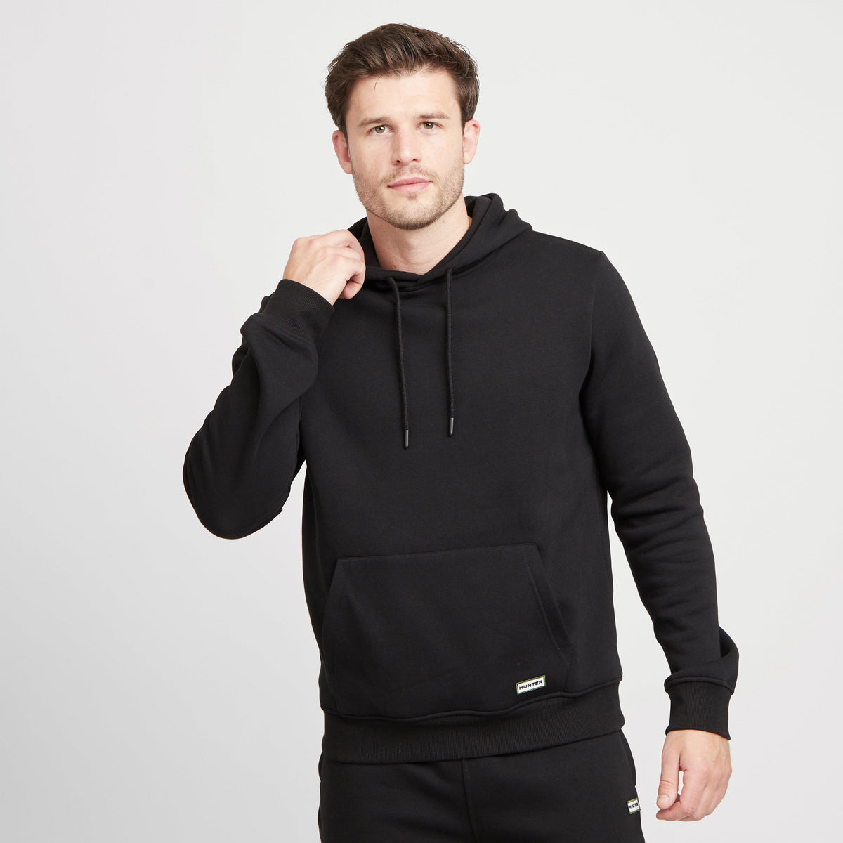Green Label Mens Wishaw Big Logo Hoodie Black