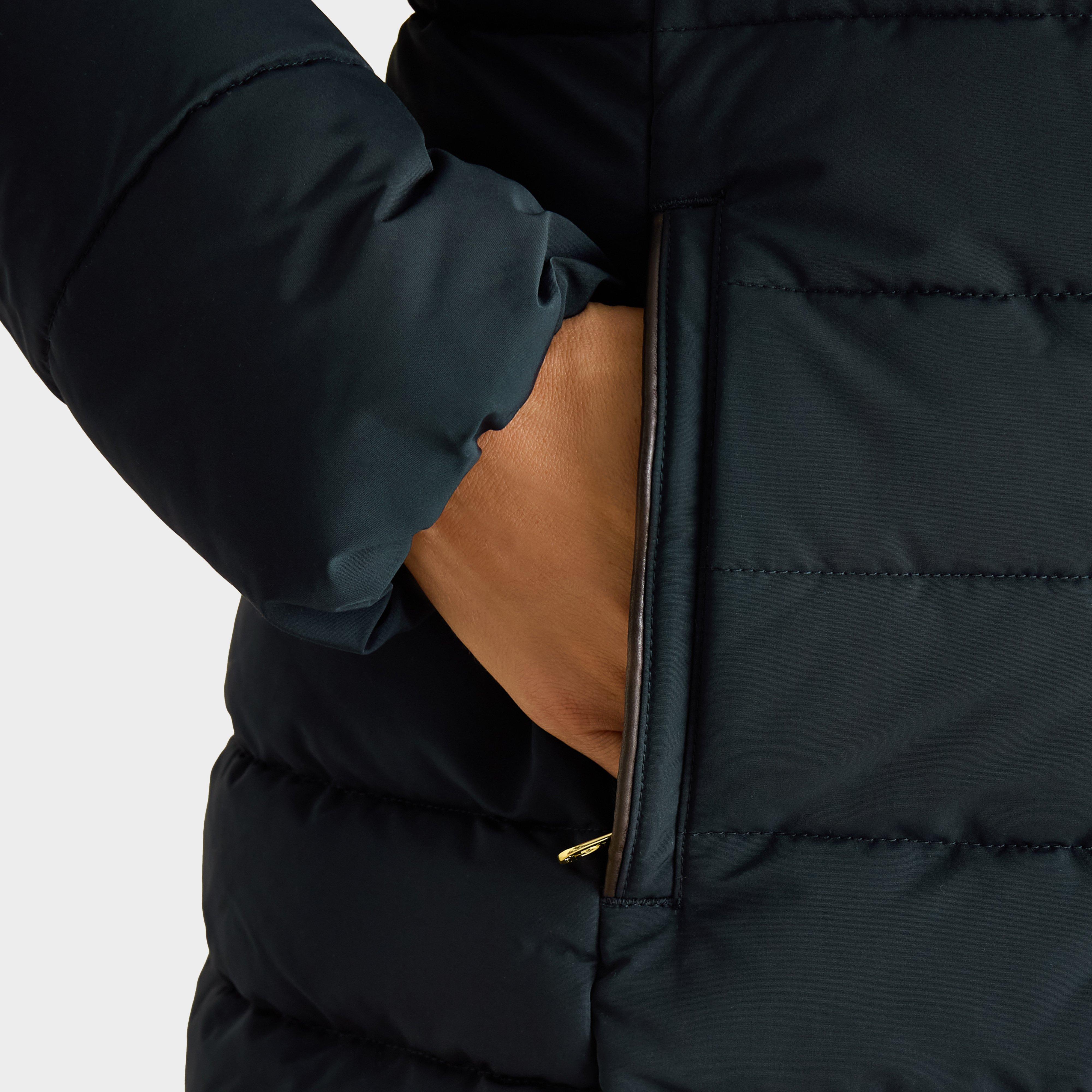 Womens Cherington Showerproof Longline Padded Coat with Faux Fur Hood Navy