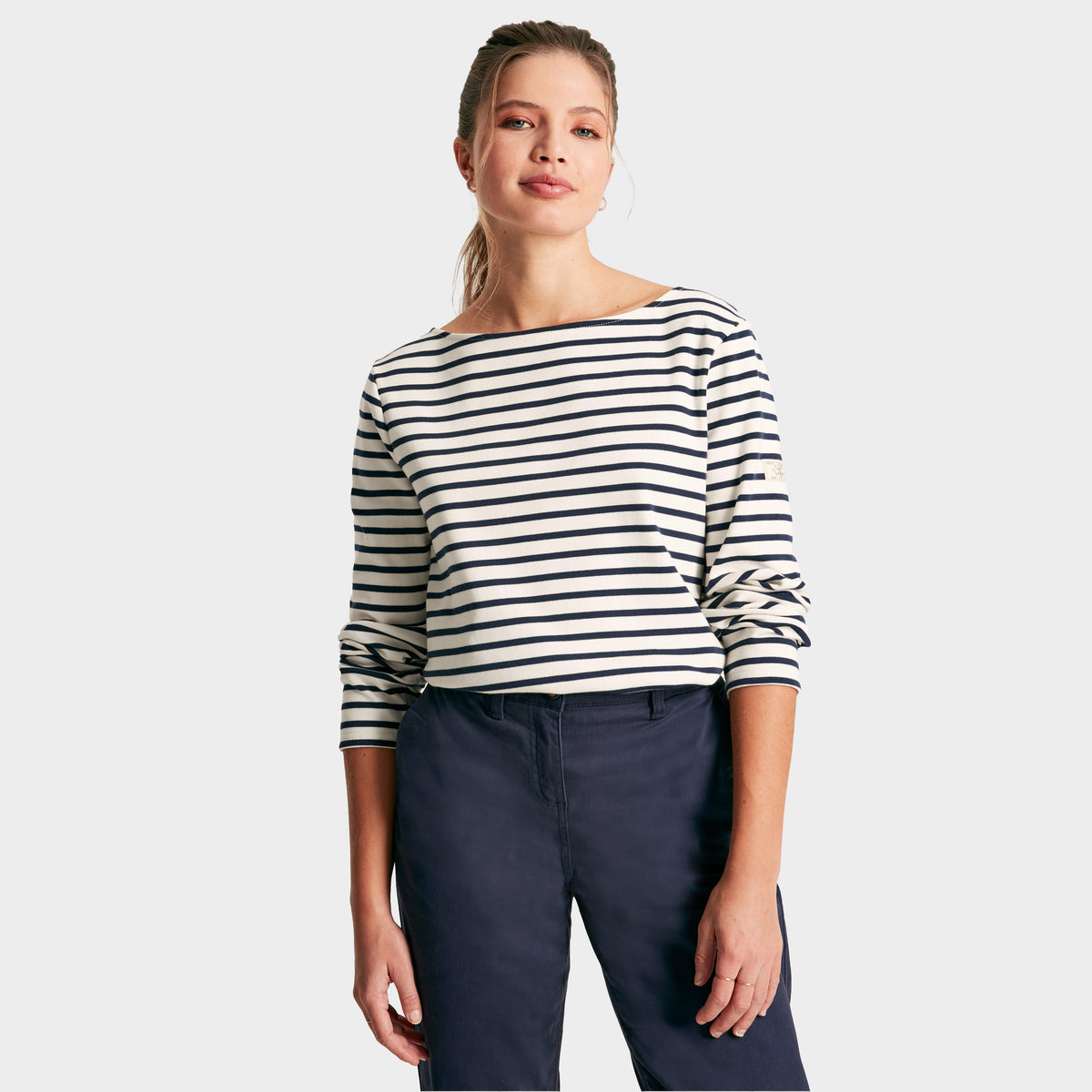 Womens Harbour Striped Boat Neck Breton Top Cream & Navy Striped