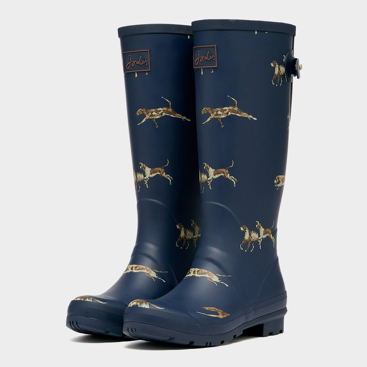 Womens Dog Print Adjustable Tall Wellies Navy Blue