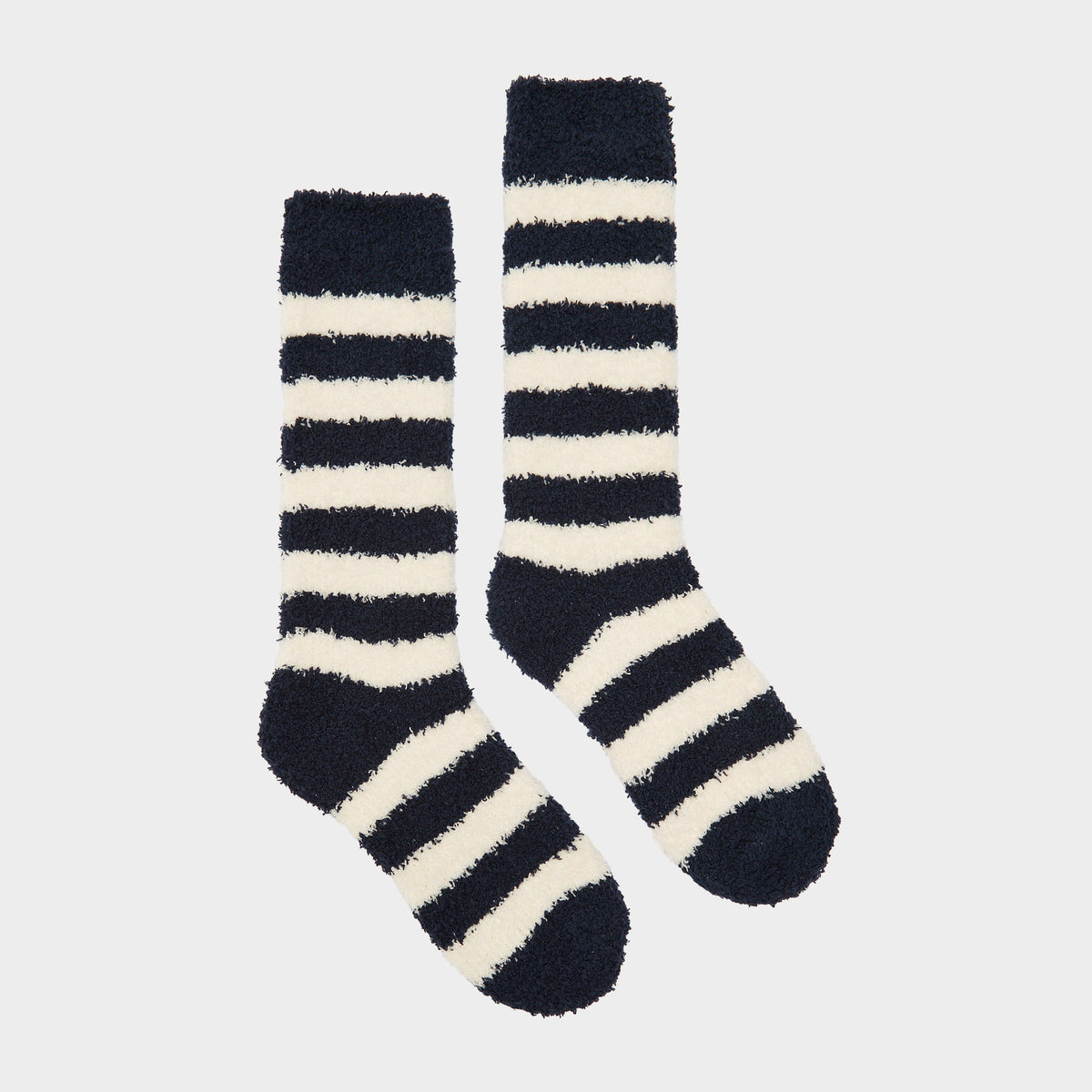 Womens Fluffy Socks Navy Stripe