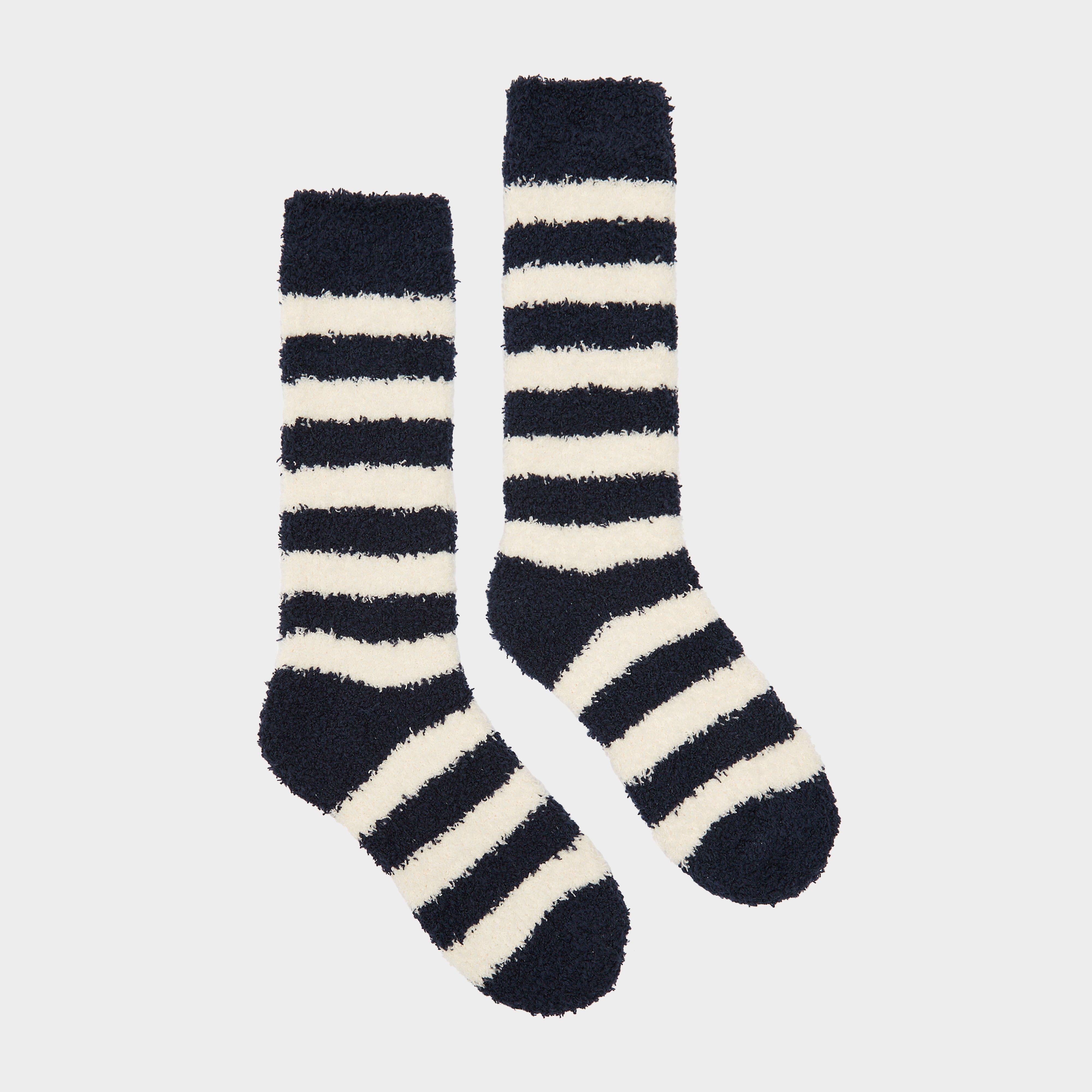 Womens Fluffy Socks Navy Stripe